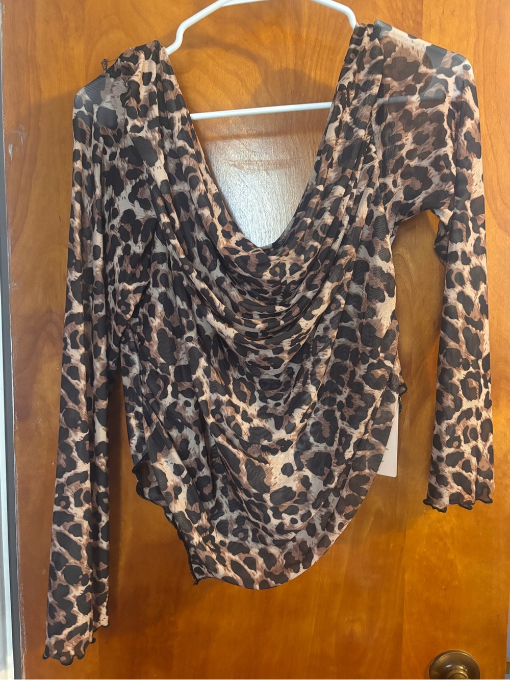 SHEIN Brown and Black Leopard Print Draped Cowl Neck Top